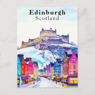 Postal Edimburgo Escocia Castillo y Calle Viaje de Invier