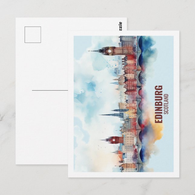 Postal Edimburgo Escocia Famoso Travel Place Watercolor (Anverso / Reverso)