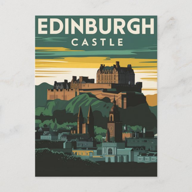 Postal Edinburgh Castle Rock Vintage Retro (Anverso)