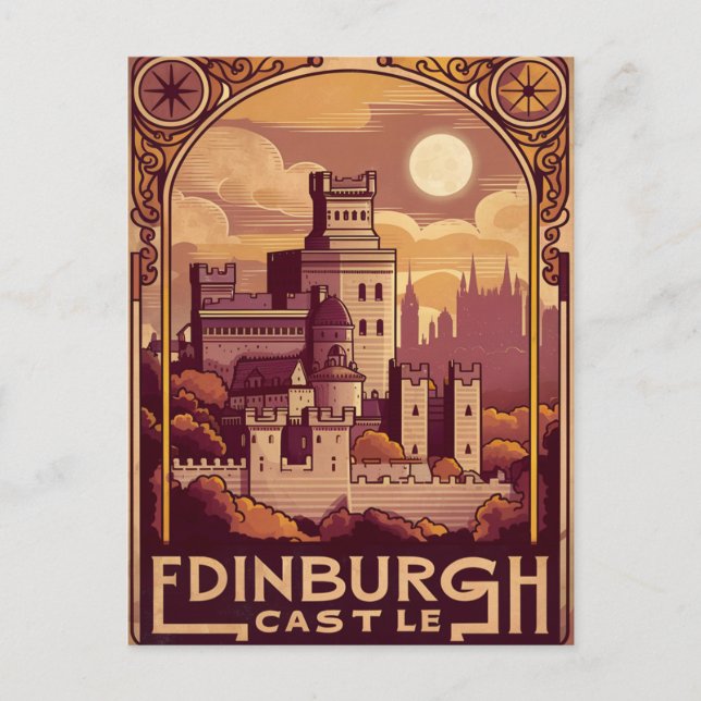 Postal Edinburgh Castle Rock Vintage Retro (Anverso)