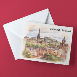 Postal Edinburgh Scotland City View Watercolor Travel