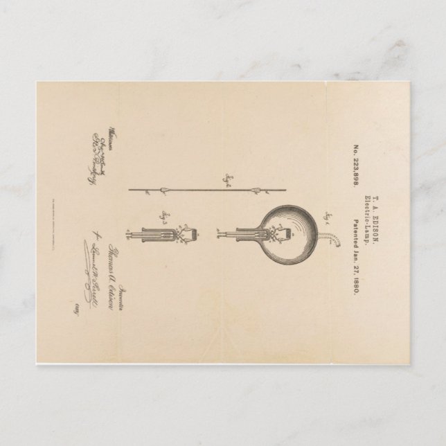 Postal edison-patente-bombilla-postal-u.s. (Anverso)