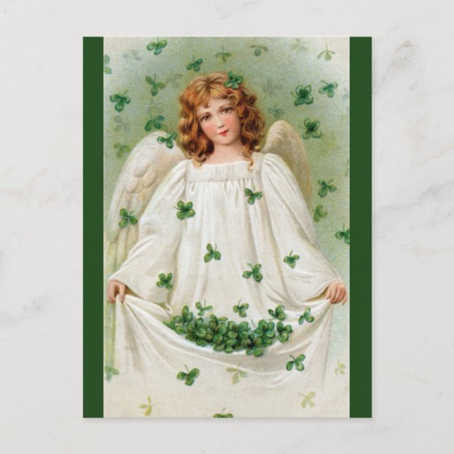 Postal Editable Vintage Angel With Shamrocks (Anverso)