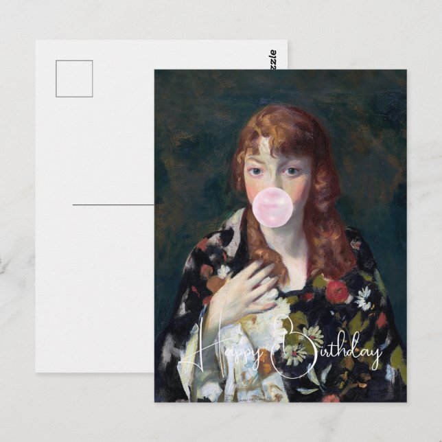 Postal Edna soplando un globo de chicle Feliz Cumpleaños (Anverso / Reverso)