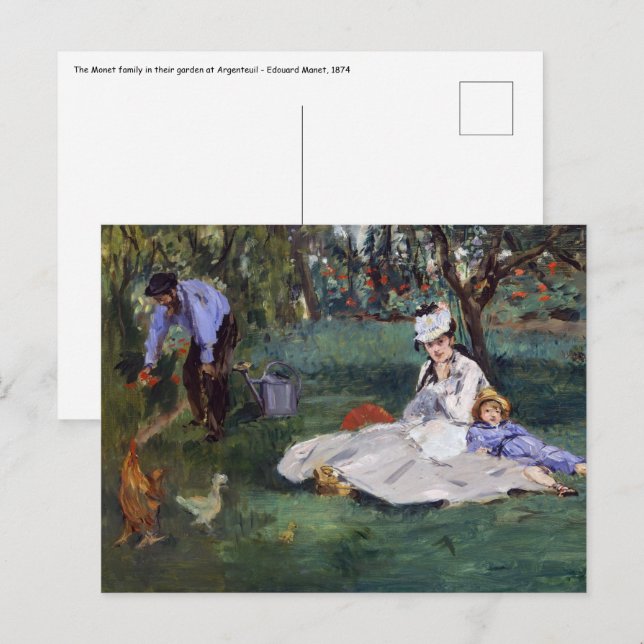 Postal Edouard Manet - La familia Monet en su jardín (Anverso / Reverso)