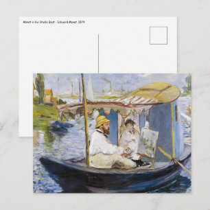 Postal Edouard Manet - Monet en su barco estudio