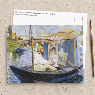 Postal Edouard Manet - Monet en su barco estudio
