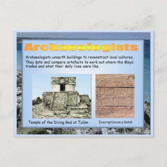 Postal Educación, historia, arqueología maya (Anverso)