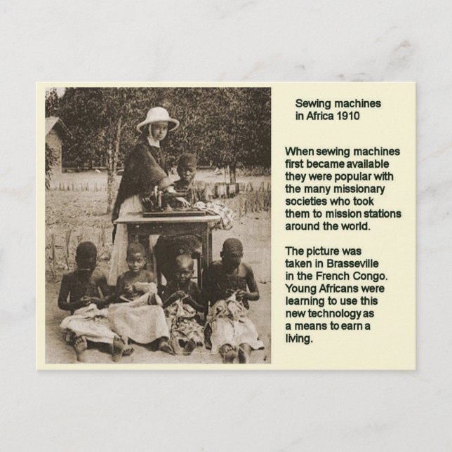 Postal Educación, historia, máquina de coser en África 19 (Anverso)