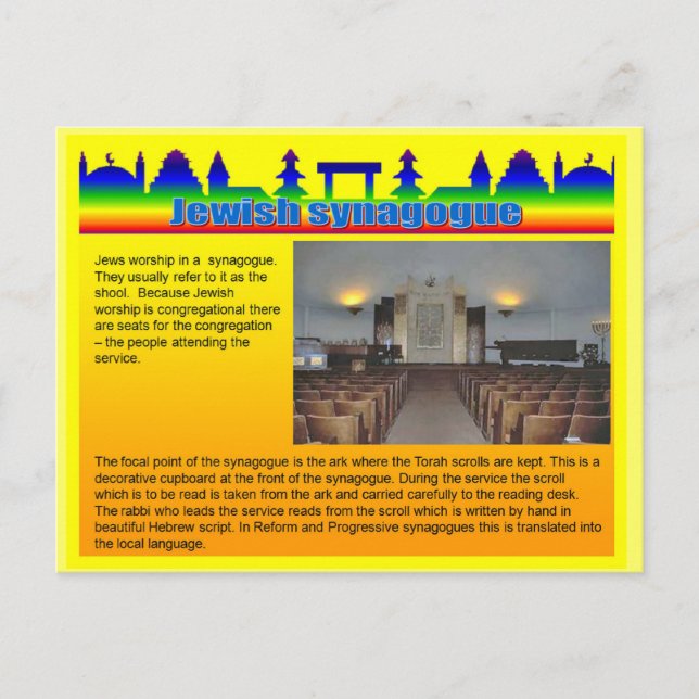 Postal Educación, religión, sinagoga judía (Anverso)