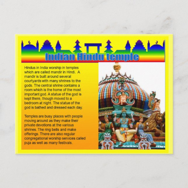 Postal Educación, religión, templo hindú indio (Anverso)