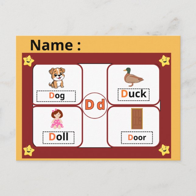 Postal Educational Alphabet Letter D Flashcard for Kids  (Anverso)