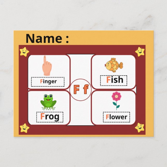 Postal  Educational Alphabet Letter F Flashcard for Kids  (Anverso)