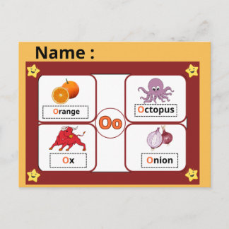 Postal Educational Alphabet Letter O Flashcard for Kids 