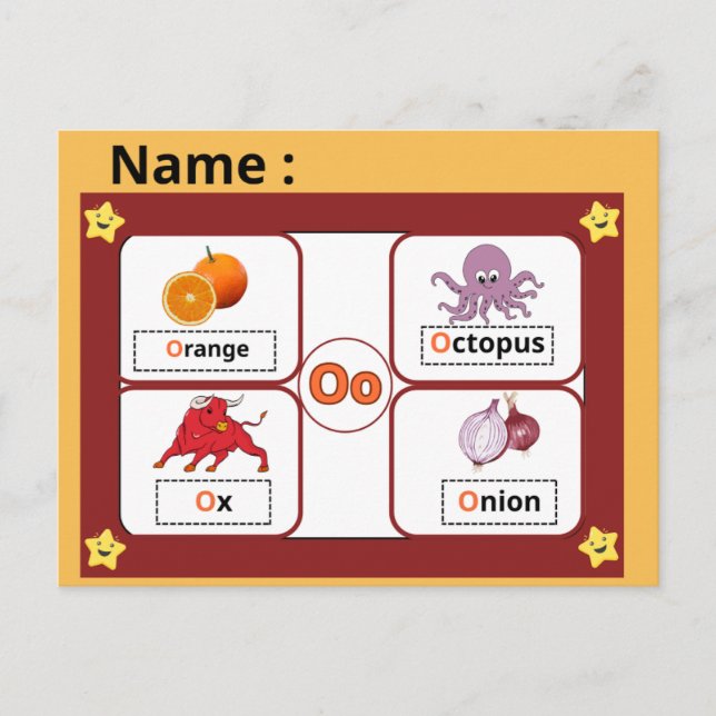 Postal Educational Alphabet Letter O Flashcard for Kids  (Anverso)