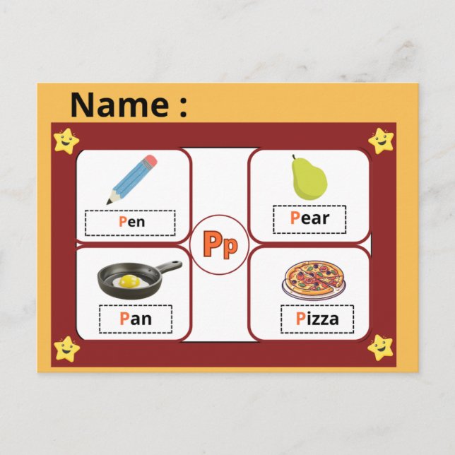 Postal Educational Alphabet Letter P Flashcard for Kids  (Anverso)