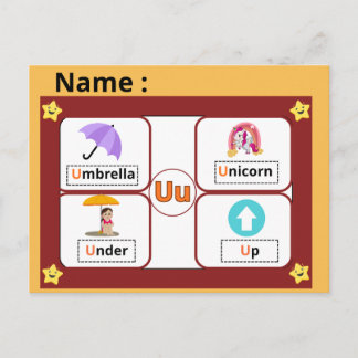 Postal Educational Alphabet Letter U Flashcard for Kids 