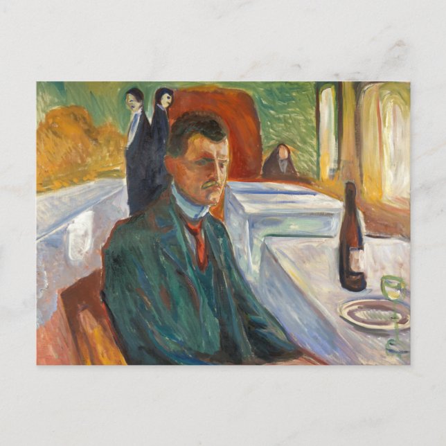 Postal Edvard Munch - autorretrato con una botella de vin (Anverso)