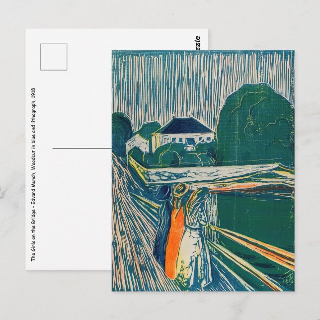 Postal Edvard Munch - Las chicas en el puente, Litografía (Anverso / Reverso)