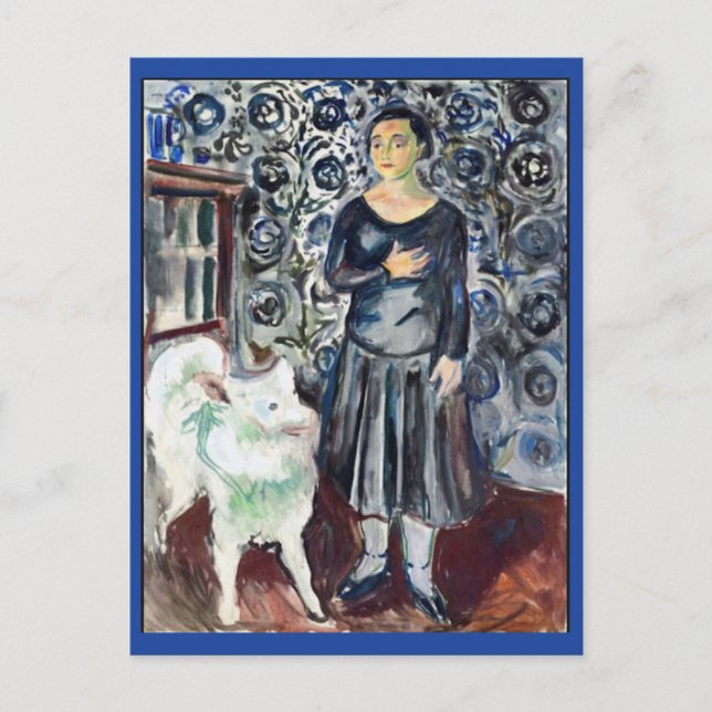 Postal Edvard Munch, mujer con pintura Samoyed (Anverso)