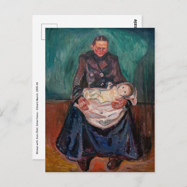 Postal Edvard Munch - Mujer con un hijo enfermo, herencia (Anverso / Reverso)