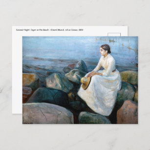 Postal Edvard Munch - Noche de verano, Inger en la playa