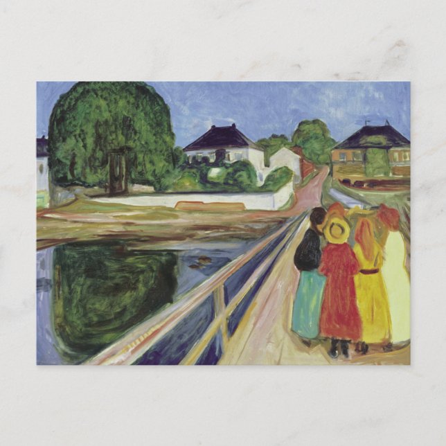 Postal Edvard Munch pintando Chicas en el puente (c 1902) (Anverso)