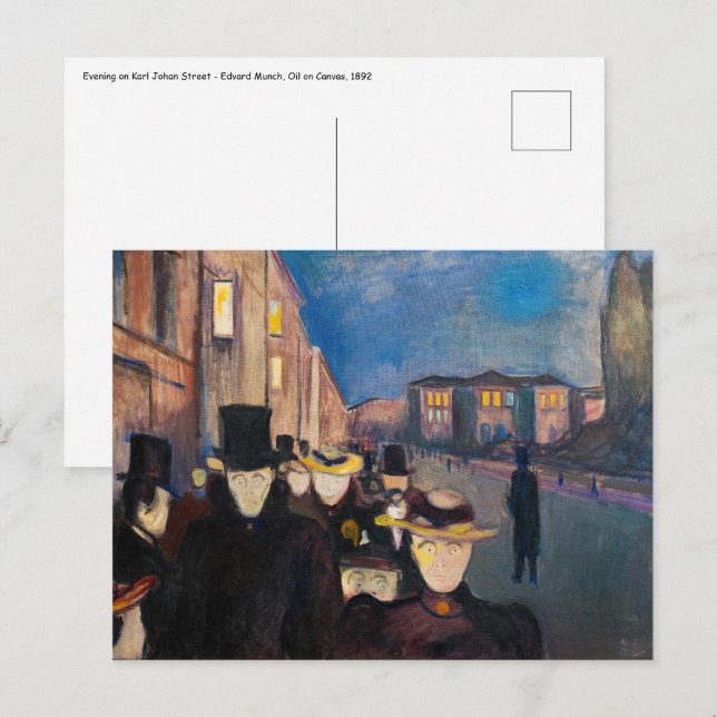 Postal Edvard Munch - Por la noche en la calle Karl Johan (Anverso / Reverso)
