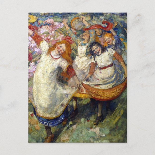 Postal Edward Atkinson Hornel - El baile de primavera (Anverso)