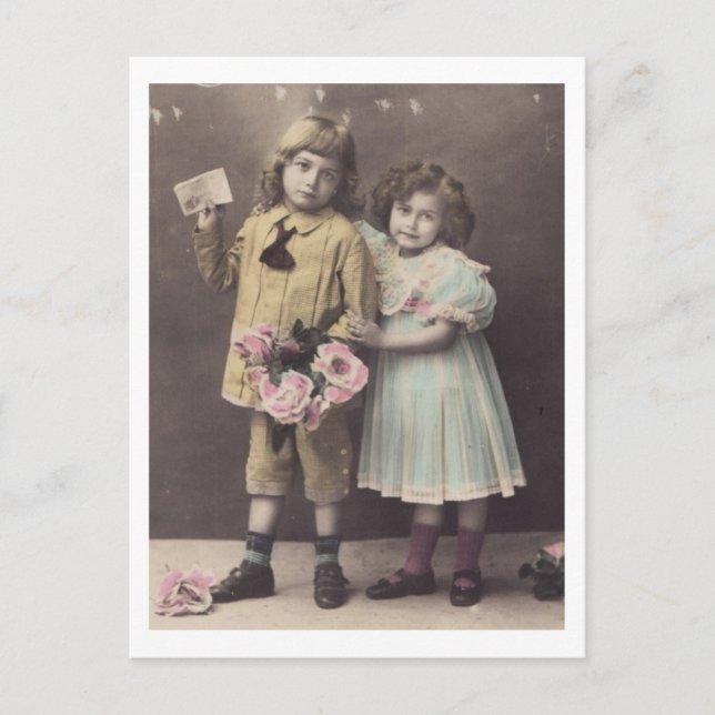 Postal Edwardian Children Boy & Chica de los años  (Anverso)