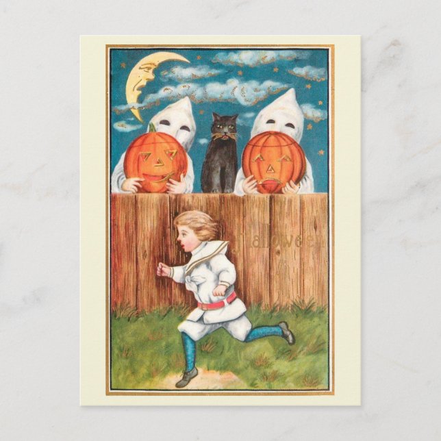 Postal Edwardian Era Boy Running from Ghosts Halloween (Anverso)
