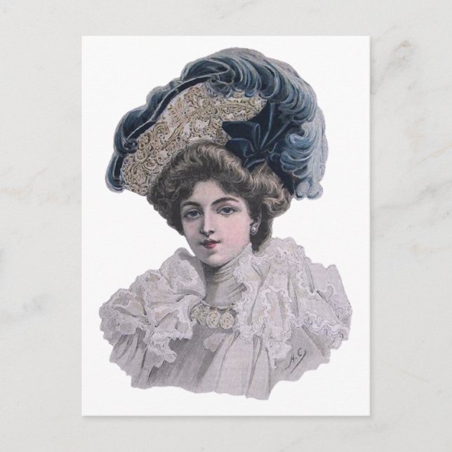 Postal Edwardian Fashiable lady in blue gorra (Anverso)
