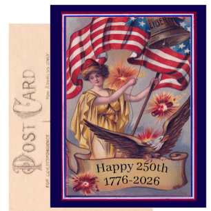 Postal EE. UU. 250º Cuatro de Julio Patriótica Lady Liber