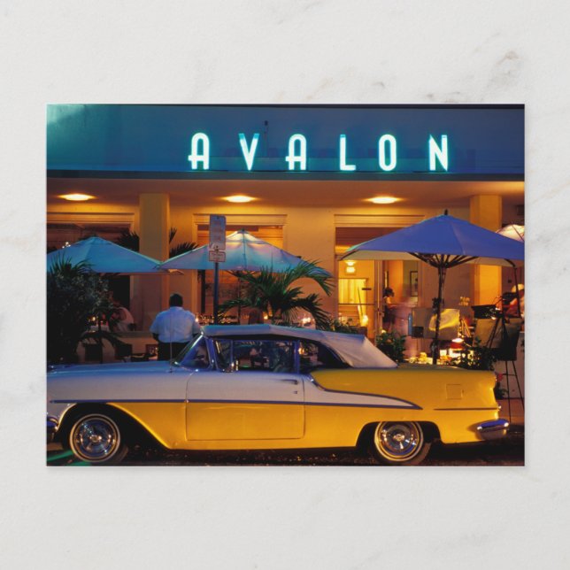 Postal EE. UU., FL, Miami, South Beach de noche. (Anverso)