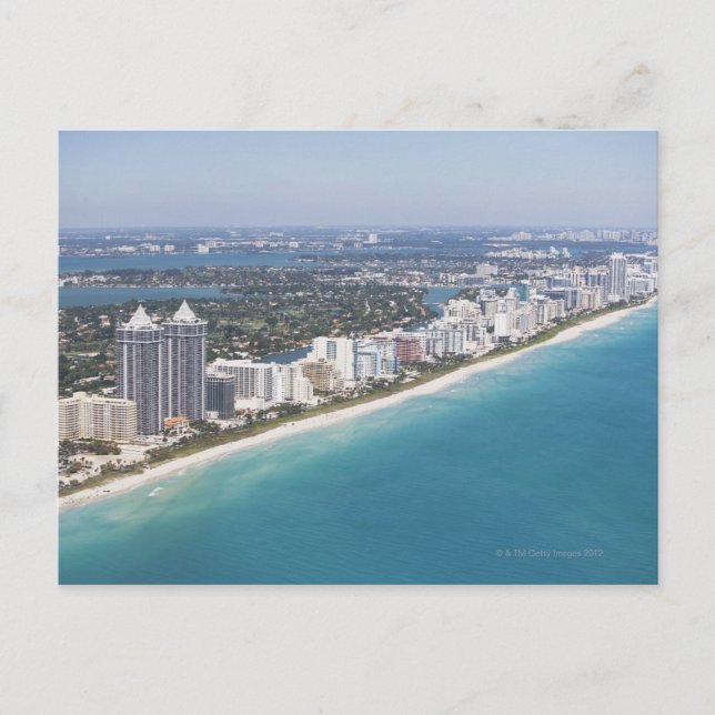 Postal EE.UU., Florida, Miami, Cityscape con playa (Anverso)