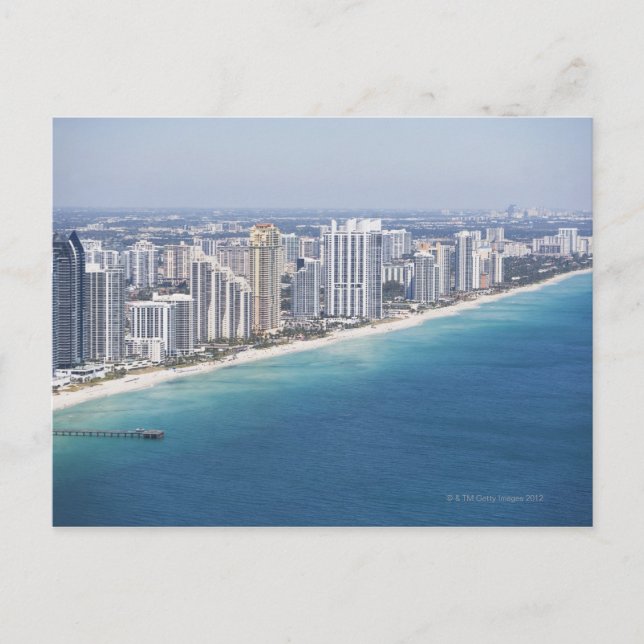 Postal EE.UU., Florida, Miami, Cityscape con playa 2 (Anverso)