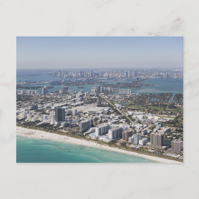 Postal EE.UU., Florida, Miami, Cityscape con playa 3 (Anverso)