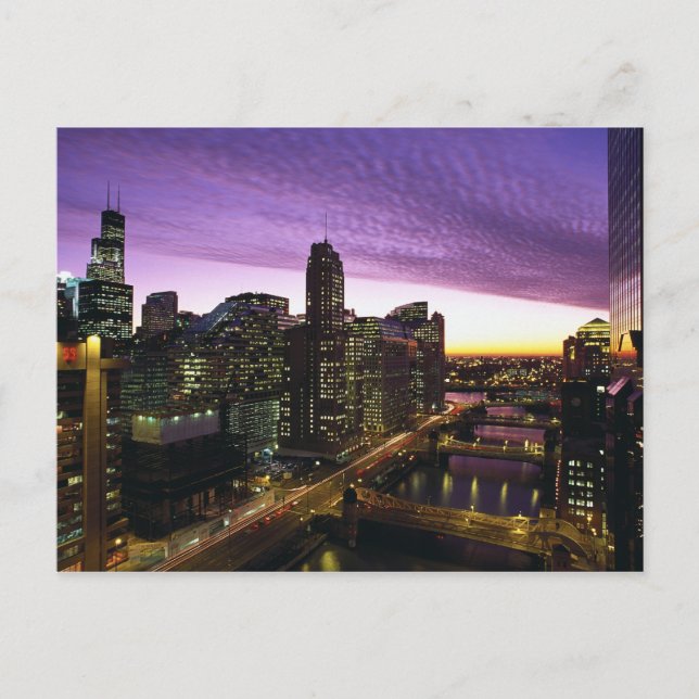 Postal EE.UU., IL, Chicago. Esquina de Chicago y río (Anverso)