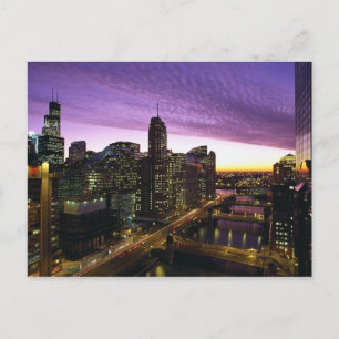 Postal EE. UU., IL, Chicago. Horizonte y río de Chicago
