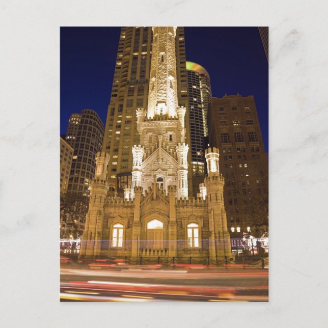 Postal EE.UU., Illinois, Chicago, Water Tower iluminado (Anverso)