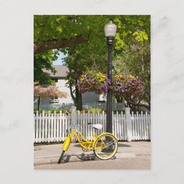 Postal EE. UU., Michigan, Isla Mackinac. Bicicleta amaril (Anverso)