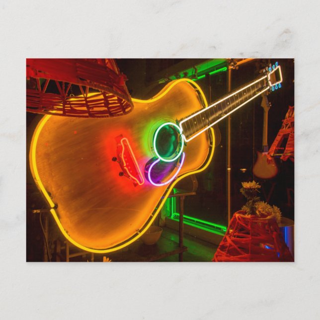 Postal EE. UU., Texas, Austin. Guitarra de neón en Blackm (Anverso)