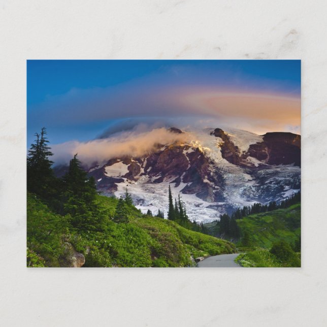 Postal EE. UU., Washington, Monte Rainier. Sol de la maña (Anverso)