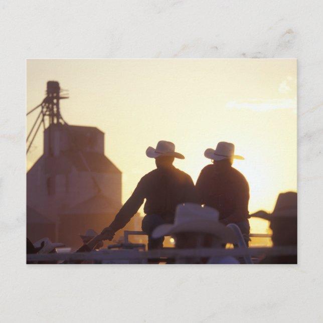 Postal EE. UU., Wyoming, Pine Bluffs. Dos hombres se dan  (Anverso)