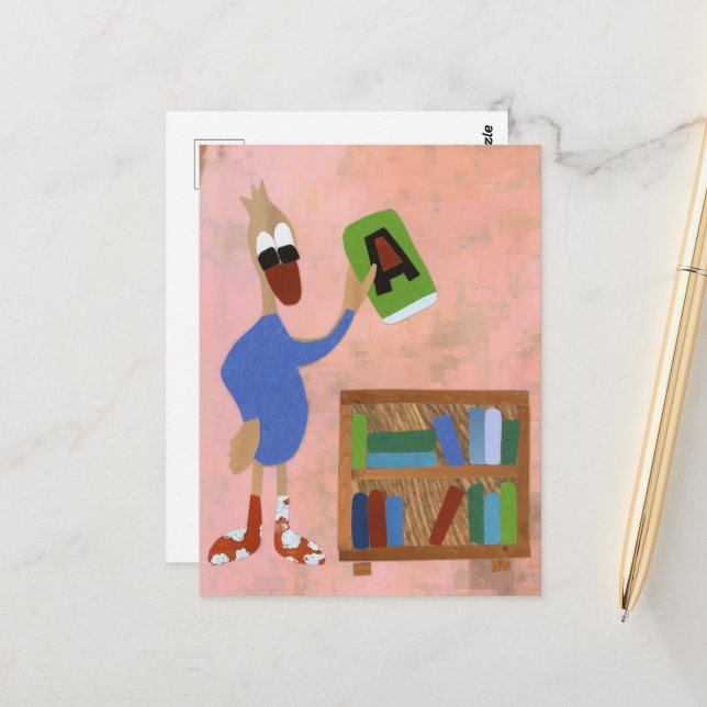 Postal Eend met boek leest graag pensioen boekenkast (Anverso/Reverso In Situ)