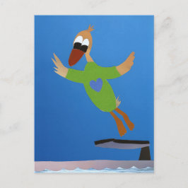 Postal Eend springt van duikplank in water zomer vakantie