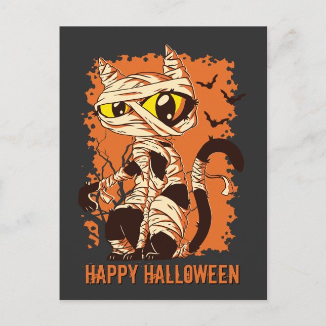 Postal Eerie Mummy Cat Happy Halloween (Anverso)
