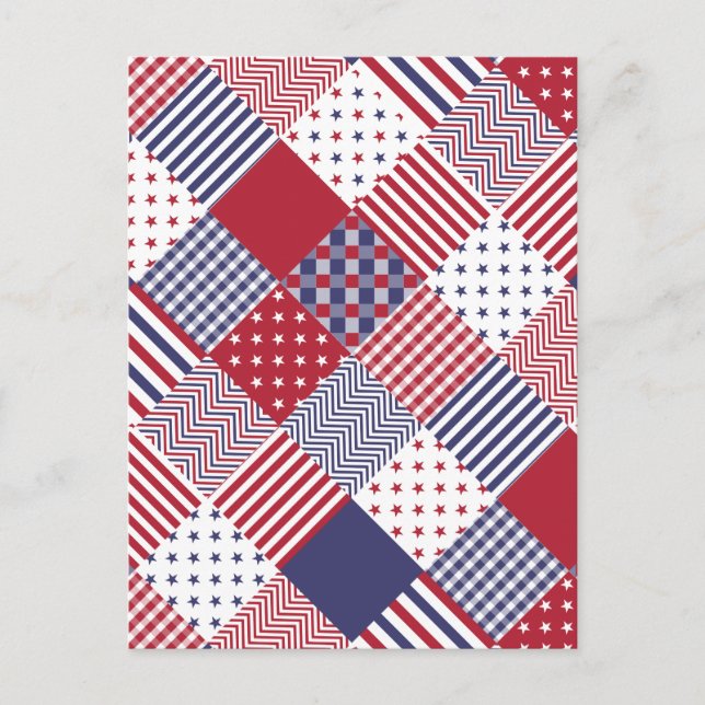 Postal EEUU Americana Diagonal Red White & Blue Quilt (Anverso)