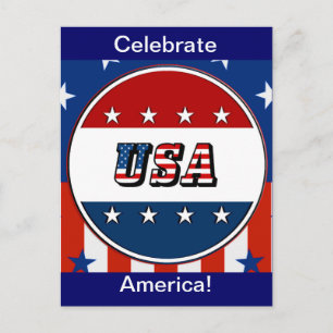 Postal EEUU - Bandera y estrellas estadounidenses en el c