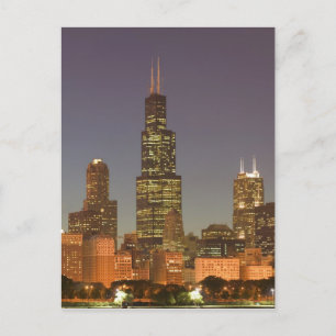 Postal EEUU, Illinois, Chicago: City Skyline / Evening